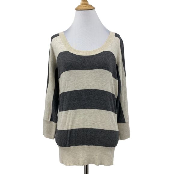 Loft Ann Taylor Sweater Womens MP Petite Rugby Striped Quarter Sleeve Slouchy - Picture 1 of 10